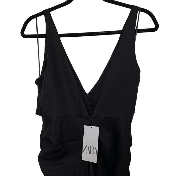 Zara Cutout Satin Effect Mini Black Dress Size L - Picture 6 of 14